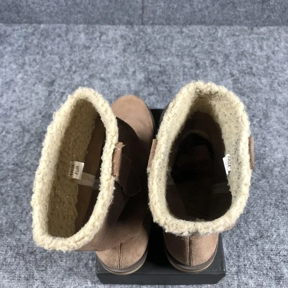 Sole Society Shearling Lined Boots Womens Brown Suede Pull On Ankle Mid Calf - Picture 8 of 14